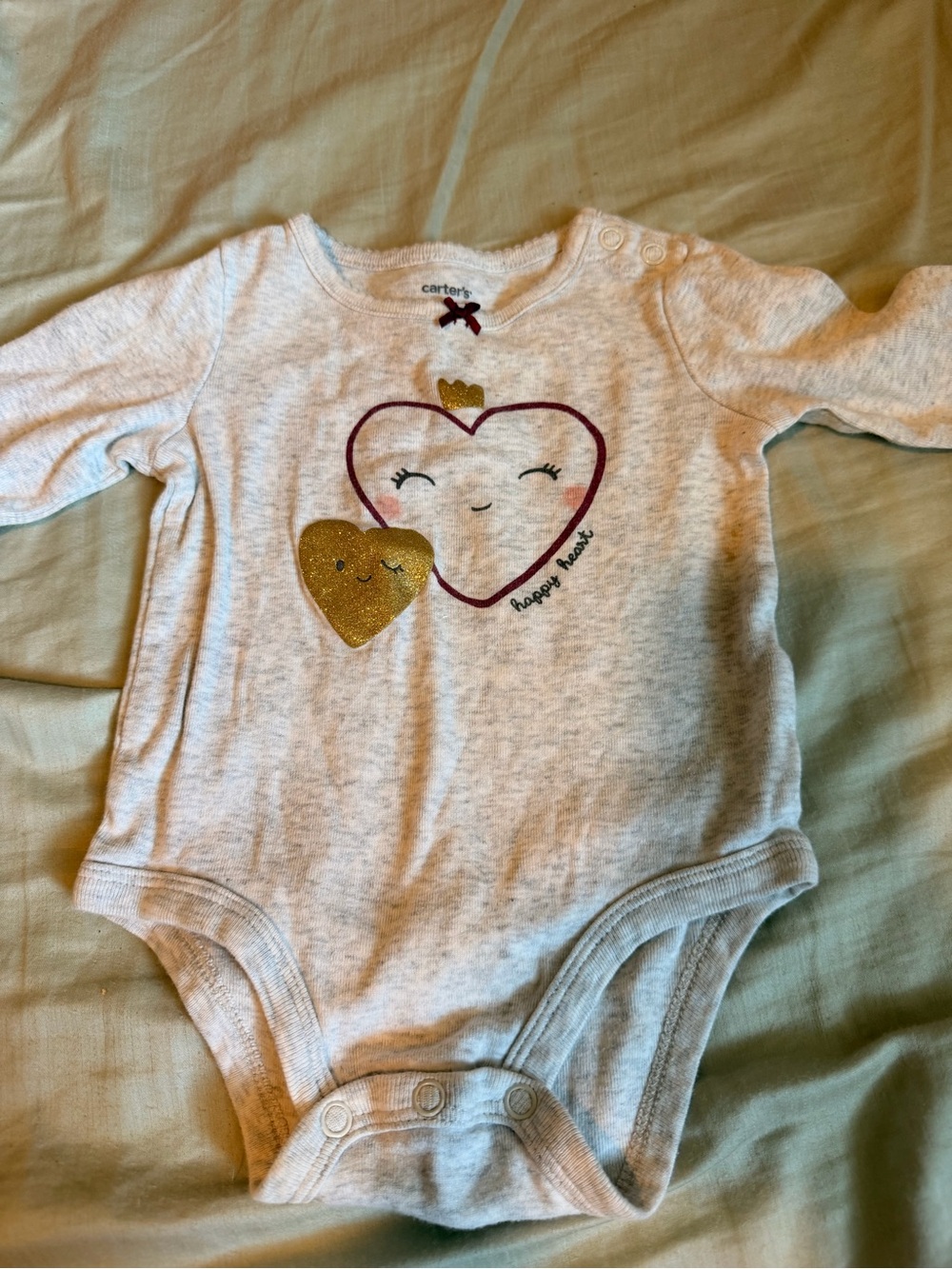 Carters light gray long sleeve cute happy heart baby bodysuit